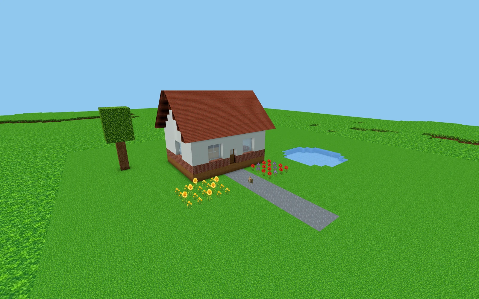 Ein Haus mit rotem Dach, Garten und Teich in PUGXEL