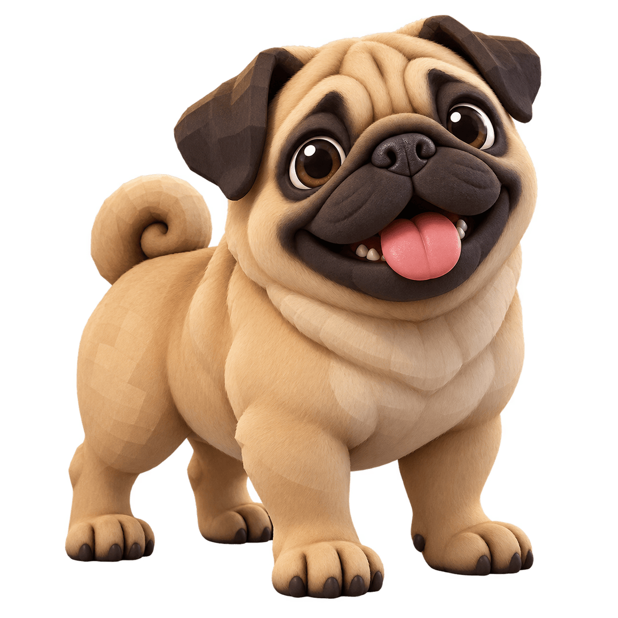 A cheerful 3D pug mascot